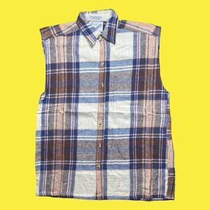 Vintage 90s GOOUCH sleeveless button down‎ plaid flannel-like shirt